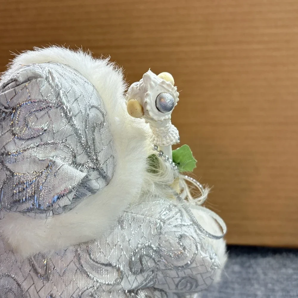 Vintage Old World Santa Tree Topper White Silver Fur Trim Holiday Decor Figurine